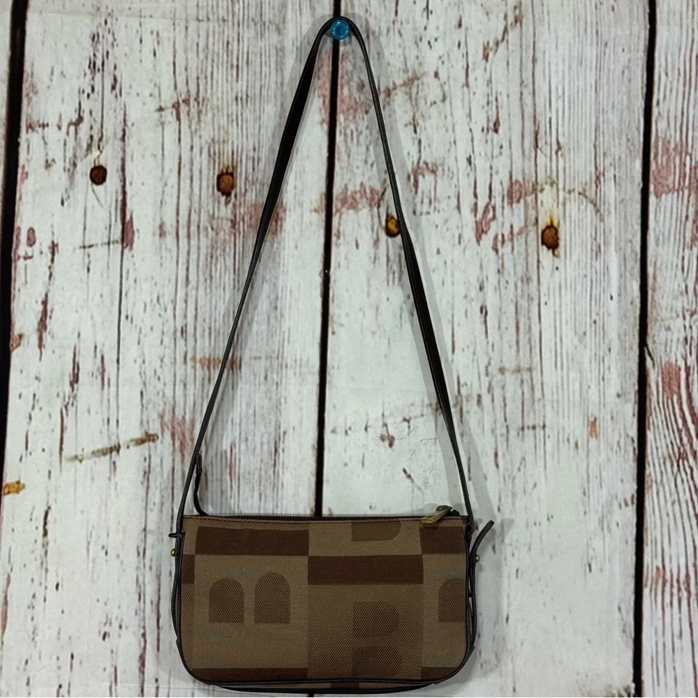 BALLY Monogram Brown textile & leather shoulder crossbody pochette mini Bag y2k